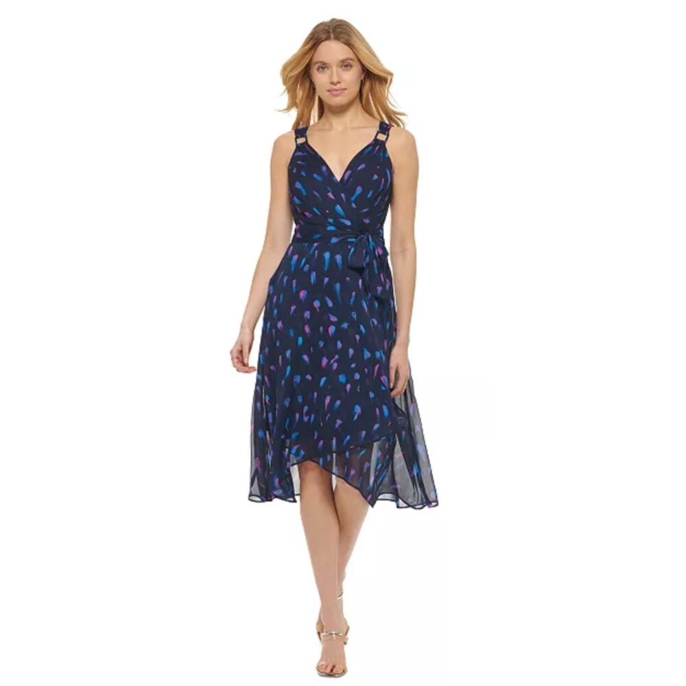 DKNY Printed Berry Buckle-Strap Tie-Waist Women's Dress -Size 10